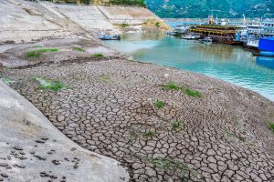 Dry and cracked land on the Yangtze River bed (stock photo)